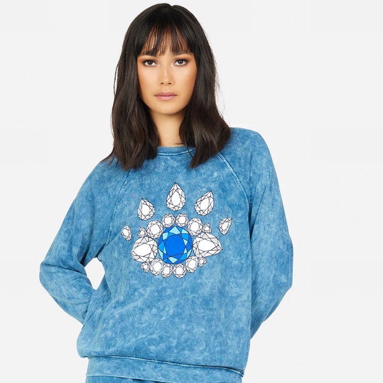 Lauren Moshi Alana Diamond Eye Blue Acid Wash Pullover Large